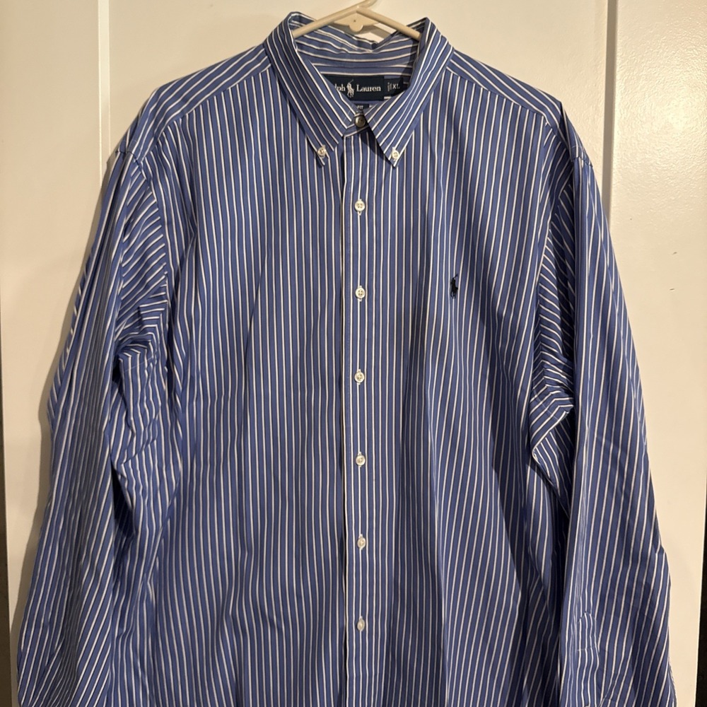 Ralph Lauren Yarmouth Blue Striped Button Down Shirt Mens 16.5 32/33 XL
